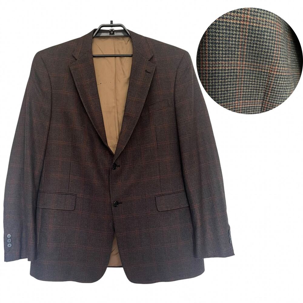 Vtg Austin Reed Checked Mens Blazer Sport Coat Sz 46l 2 Button Blue Green Union
